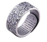 Anillo de plata 925, anillo abierto del Sutra del Corazón de la Nube Auspiciosa, joyería de moda para hombre