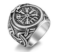 Anillo de plata 925, anillo de acero inoxidable con runas vikingas, anillo con sello con símbolo de brújula nórdica para hombres