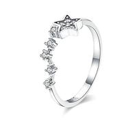 Anillo de plata 925, auténtica plata de ley 925 brillante Secret Of Stars, anillos de dedo con circonita cúbica transparente para mujer, joyería de compromiso para bodas