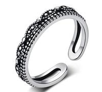 Anillo de plata 925 para hombre y mujer, vintage, color negro, ajustable, hipoalergénico