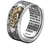 Anillo de plata 99 PiXiu con corazón budista para hombres y mujeres, anillo de Feng Shui, anillo de apertura ajustable, mantra, amuleto de riqueza y suerte, regalo, Plata