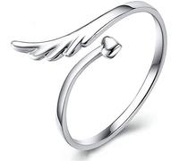 Anillo de plata abiertamente ajustable con forma de ala de ángel guardián, joyería exquisita para mujer y tratamiento muy atractivo