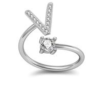 Anillo de plata con cristales y letras abiertas flexibles para mujer, niños y hombres, A B C D E F G H I J K L M N O P R S T U V W Z