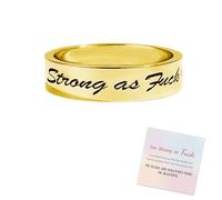 Anillo de plata con el mantra Fuerte como la mierda, anillo inspirador de acero inoxidable grabado a mano, anillos de personalidad apilables Fuerte como la mierda, joyería motivacional (Gold,8)