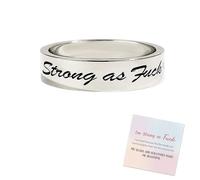 Anillo de plata con el mantra Fuerte como la mierda, anillo inspirador de acero inoxidable grabado a mano, anillos de personalidad apilables Fuerte como la mierda, joyería motivacional (Silver,11)
