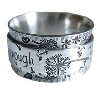 Anillo de plata con texto en inglés "I Am Enough para meditación, diente de león, joyería de mano, diseño profesional