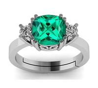 Anillo de plata de corte cojín de 4,25 Ratti de 3,50 quilates con esmeralda original y natural para niña y mujer-B0BJBDW2MRNAMZ
