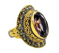Anillo de plata de ley 925 chapado en oro rodiado negro con bisel facetado ovalado morado para mujer, joyería de piedras preciosas atrevidas, U 1/2, Piedra preciosa, Amatista