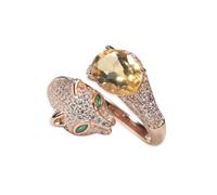 Anillo de plata de ley 925 con amatista y leopardo, diseño de pantera pavé con ojos de circonita verde, joyería llamativa para mujer, diseño único inspirado en animales, Adjustable, Gema