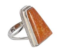 Anillo de plata de ley 925 con cabujón de jaspe oceánico, joyería hecha a mano con piedras preciosas rojas, anillo de plata de diseño de 24 x 14 mm para mujer N 1/2, 54 (17.20)