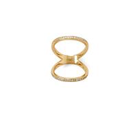 Anillo de plata de ley 925 con circonita cúbica de doble banda para nudillos, chapado en oro de 14 quilates, juego de canales de 2 mm, base de circonita cúbica de 1 mm, anillo de estilo para mujeres y
