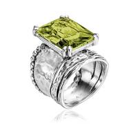 Anillo de plata de ley 925 con circonita cúbica octogonal, diseño vintage, hipoalergénico, sin níquel, sin plomo, colección de diseñador hecho a mano, 8, Plata de ley, Circonita cúbica peridoto