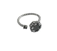 Anillo de plata de ley 925 con corona de ágata negra, estilo abierto, estilo frío, con personalidad y personalidad retro para mujer, Adjustable opening, Metal, Zirconia cúbica