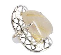 Anillo de plata de ley 925 con cuarzo rutilo dorado, redondo, 29 x 18 mm, cabujón dorado natural, hecho a mano, joyería bohemia para mujer, regalo de cóctel R 1/2, 60 (19.10)