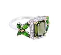 Anillo de plata de ley 925 con diseño de moldavita y circonita cúbica, engastado con forma de marquesa rectangular, 9 x 7 mm, 4 x 2 mm, 3 x 2 mm, piedras preciosas verdes facetadas, T1/2,62(19.70