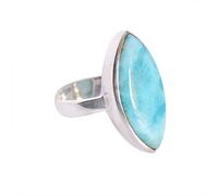 Anillo de plata de ley 925 con larimar de 14 x 25 mm, forma de marquesa, con bisel de cabujón azul, filigrana hecha a mano, M1/2,53(16.9), Piedra preciosa, Larimar