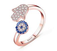 Anillo De Plata De Ley 925 con Mal De Ojo, Ojo Azul, Hamsa, Mano De Fátima, Anillos Femeninos Ajustables, Anillo Abierto, Joyería De Boda para Mujer