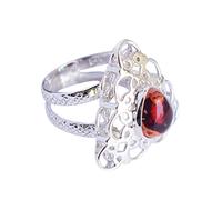 Anillo de plata de ley 925 con ópalo de fuego mexicano, cabujón de 10 x 9 mm, color rojo, hecho a mano, joyería de regalo para mujeres, cumpleaños, aniversario, Navidad, Q 1/2, 58 (18.5)