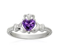 Anillo de plata de ley 925 con piedra natal en forma de corazón de Claddagh, 6 mm, piedra natal irlandesa, amuleto de la suerte para mujer, tamaño 6 - 9, 9, Piedras preci, Amatista