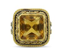 Anillo de plata de ley 925 con piedras preciosas amarillas de cuarzo champán, chapado en oro y rodio negro, juego de bisel para mujer, K 1/2, Piedra preciosa, Cuarzo champán