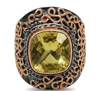 Anillo de plata de ley 925 con piedras preciosas amarillas facetadas cuadradas de citrino, chapado en oro rosa, chapado en rodio negro, juego de bisel para mujer, T 1/2, Piedra preciosa, Citrino
