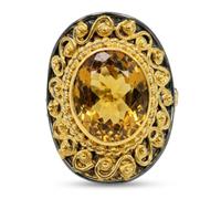 Anillo de plata de ley 925 con piedras preciosas amarillas facetadas ovaladas de citrino, chapado en oro y rodio negro, juego de bisel para mujer, L 1/2, Piedra preciosa, Citrino