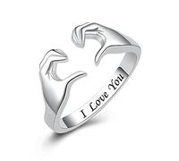 Anillo de plata de ley 925 con texto "I Love You Hug para mujer, ajustable, Metal, circonita