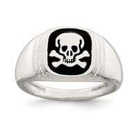 Anillo de plata de ley 925 de 11,5 mm esmaltado negro con calavera y huesos cruzados de fe religiosa, para hombre, US 9 | EU 60 | DE 19 | JP 18 | UK R 3/4, Metal Hueso esmaltado metal, Sin piedras