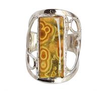 Anillo de plata de ley 925 jaspe océano - Cabujón redondo 21x8mm, anillo de cristal multicolor para mujer, joya curativa de piedra natural 52 (16.60)