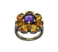 Anillo de plata de ley 925 maciza de amatista y citrino, hecho a mano, anillo único para mujer, M 1/2, Piedra preciosa., Amatista, Citrino