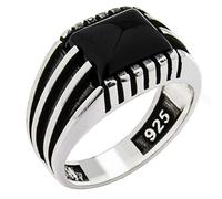 Anillo de plata de ley 925 maciza de ónix hecho a mano turco de los hombres de lujo Negro