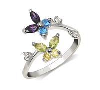 Anillo de plata de ley 925 maciza, diseño de alas de ángel de mariposa, ajustable, multicolor, circonita cúbica, anillo para dedo del pie (12 x 15 mm), anillo para mujer