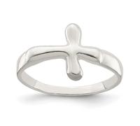 Anillo de plata de ley 925 maciza pulida horizontal, pequeño, de forma libre, religiosa, con cruz, para mujer, US 6 | EU 52.75 | DE 16.5 | JP 12 | UK M, Metal Plata Plata de ley, Sin piedras preciosas