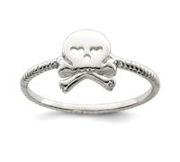 Anillo de plata de ley 925 maciza pulida y texturizada con calavera y huesos cruzados de fe religiosa para mujer, US 8 | EU 57.75 | DE 18 | JP 16 | UK Q, Metal Plata Hueso metal Plata, Sin piedras