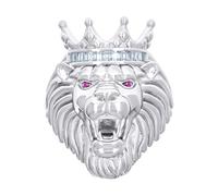 Anillo de plata de ley 925 para hombre, 0,45 quilates, color rosa y blanco, moissanita Leo/cabeza de león, 31,6 mm de largo, para hombre, US 9 | EU 60 | DE 19 | JP 18 | UK R 3/4, Piedra preciosa