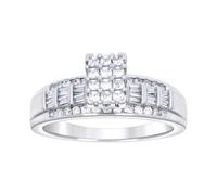 Anillo de plata de ley 925 para mujer, estilo baguette de 0,60 quilates, redondo, 0,26 quilates, moissanita, cenicienta, 9,3 mm de largo, anillo para mujer, US 10 | EU 62.5 | DE 20 | JP 20 | UK T 1/2