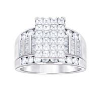 Anillo de plata de ley 925 para mujer, estilo baguette de 1,96 quilates, redondo, 1,13 quilates, moissanita, cenicienta, 8,8 mm de largo, anillo para mujer, US 10 | EU 62.5 | DE 20 | JP 20 | UK T 1/2