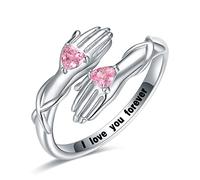 Anillo de plata de ley 925 para mujer, siempre contigo, anillo de abrazo, joyería de regalo para hija, adolescente, niñas, anillos de mano ajustables, Plata de ley, Zirconia cúbica