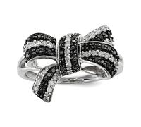 Anillo de plata de ley 925 pulida con diamantes blancos y negros de 1 mm de ancho, anillo de estilo para mujer, US 7 | EU 55.25 | DE 17.25 | JP 14 | UK O, Piedra preciosa Metal Diamante Piedra