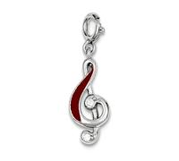 Anillo de plata de ley 925 pulida con diseño de clave de sol esmaltada roja, mide 22 x 9 mm de ancho, joyería para mujer