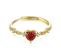 Anillo de plata de ley, anillo abierto con circonita roja en forma de corazón chapado en oro 925, joyería para mujer y niña.