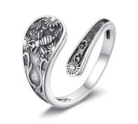 Anillo de plata de ley con diseño de abeja y girasol, joyería vintage, regalo para mujer