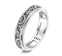Anillo de plata de ley con diseño de girasol, para ansiedad, anillos de estado de ánimo, joyería para el estrés, regalos para mujeres, Metal, Sin piedras preciosas