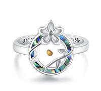 Anillo de plata de ley con semillas de mostaza, flor de abulón, anillo de concha, joyería de fe para mujer, Q, Metal, Sin piedras preciosas