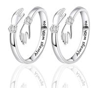 Anillo de plata de ley para abrazar para mujeres con palabras grabadas, anillo abierto ajustable con manos que se abrazan símbolo de amor, para hijas, mamá, hermana, esposa, amigas, día de la madre