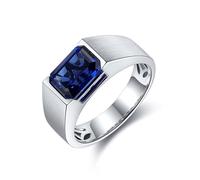 Anillo de plata de ley para hombre, anillos gruesos solitarios con zafiro creado de 3,51 quilates, Z 1/2, Plata de ley, Zafiro sintético