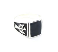 Anillo de plata de ley para hombre, grabado águila con piedra de ónix negro, tallas 61-19,4