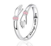Anillo de plata de ley para mujer, con palabras grabadas, ajustable, para abrazar las manos, símbolo de amor, para hijas, mamá, hermana, esposa, amigos, día de la madre, cumpleaños o regalo de amistad