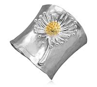 Anillo de plata de ley S925 con diseño de margaritas grandes y anchas, para mujeres y niñas, con índices de pulgares florales, regalo de joyería para ella, Plata, Sin gemas.