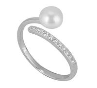 Anillo de plata esterlina, anillo personalizado elegante con apertura ajustable para mujeres, diseño sencillo con Zircon y Faux Pearl, ideal para cumpleaños, compromiso o bodas (tamaño EE. UU. 7)